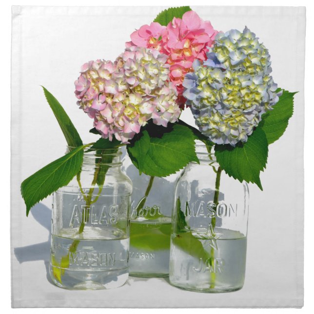 Hydrangeas and Mason jar Napkin (Front)