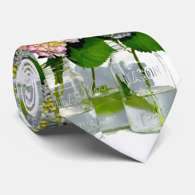 Hydrangeas and Mason jar Neck Tie (Rolled)