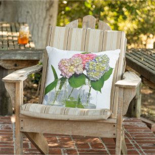 Hydrangeas and Mason jar Outdoor Pillow