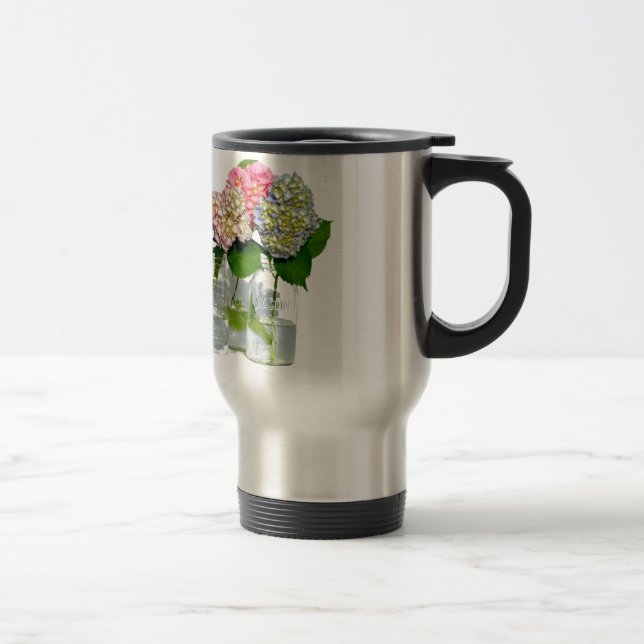 Hydrangeas and Mason jar Travel Mug (Right)