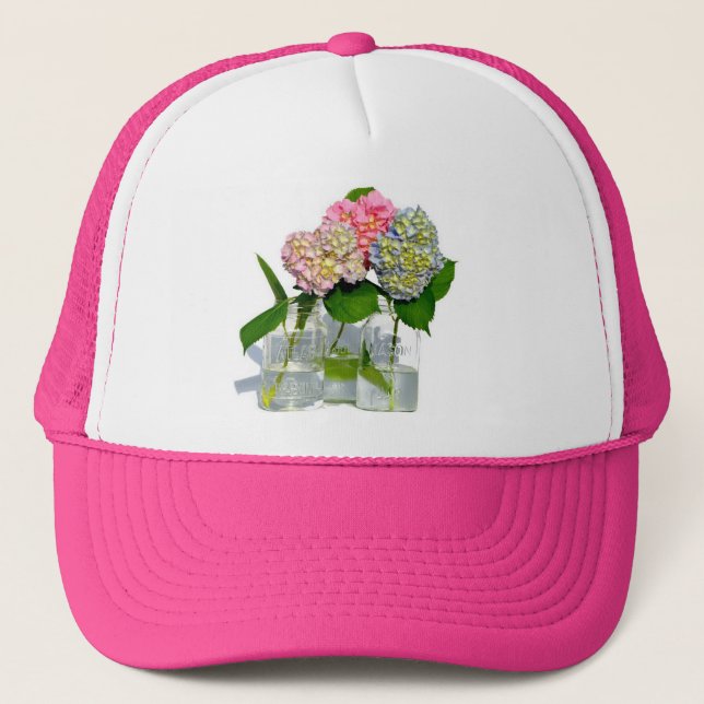 Hydrangeas and Mason jar Trucker Hat (Front)