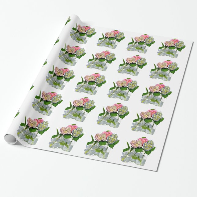 Hydrangeas and Mason jar Wrapping Paper (Unrolled)