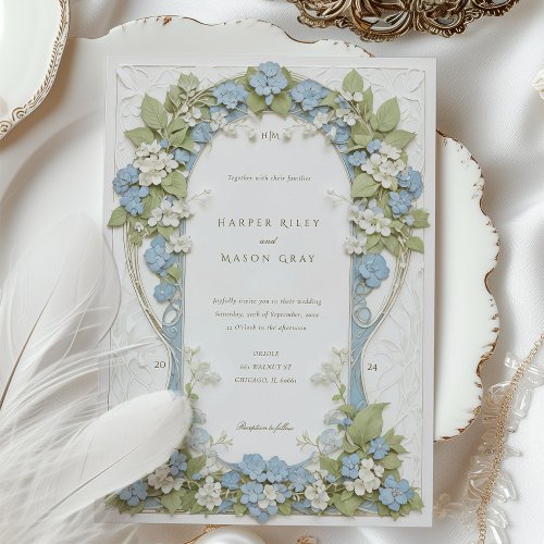 Hydrangeas Art Nouveau Wedding Invitation