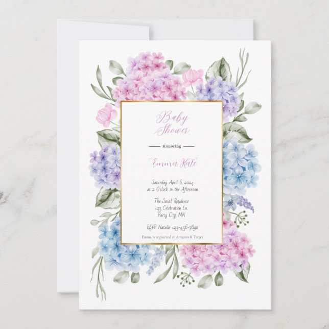 Hydrangeas Baby Shower Invitation (Front)