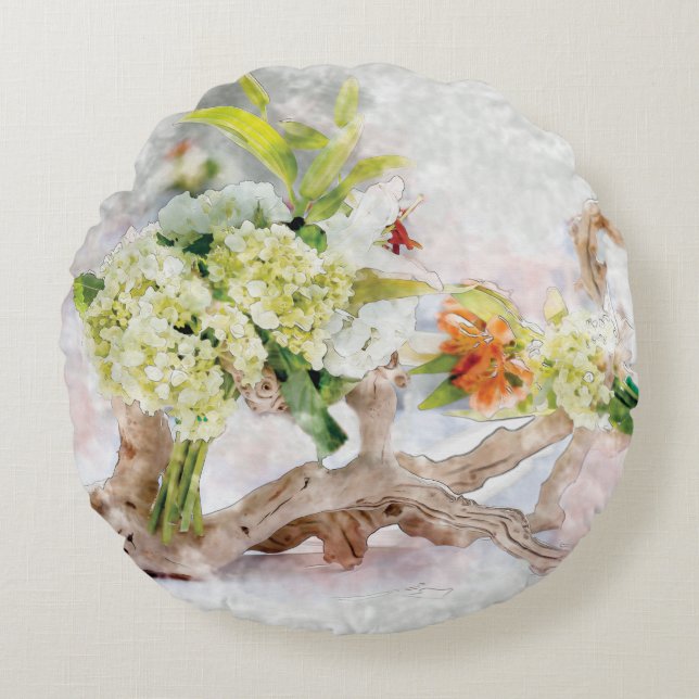 Hydrangeas Bella Watercolor Round Pillow (16") (Front)