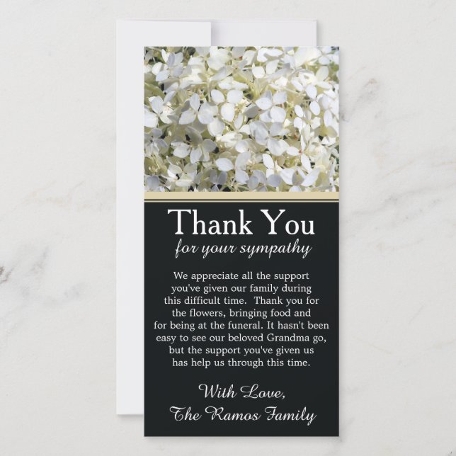 Hydrangeas Bereavement Sympathy Thank You Card (Front)