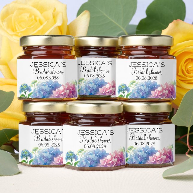 Hydrangeas Blue Flowers  Bridal Shower Party Honey Jar Favors (Insitu)