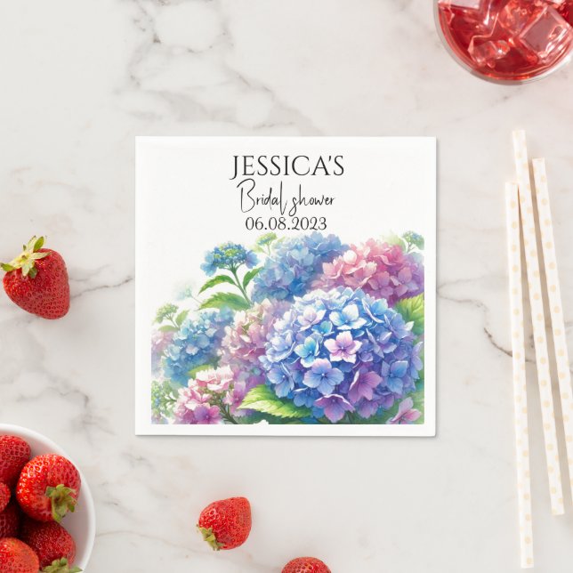 Hydrangeas Blue Flowers  Bridal Shower Party Napkins (Insitu)