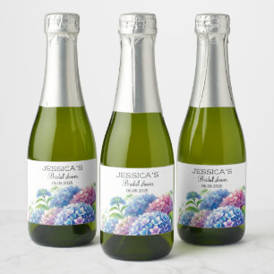 Hydrangeas Blue Flowers  Bridal Shower Party Sparkling Wine Label