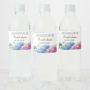 Hydrangeas Blue Flowers Bridal Shower Party Water Bottle Label