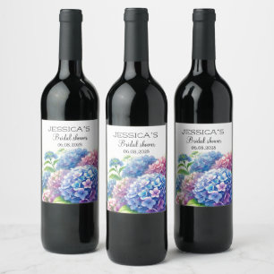 Hydrangeas Blue Flowers  Bridal Shower Party Wine Label