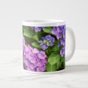 Hydrangeas, Blue, Pink, Mauve, Green Leaves Giant Coffee Mug