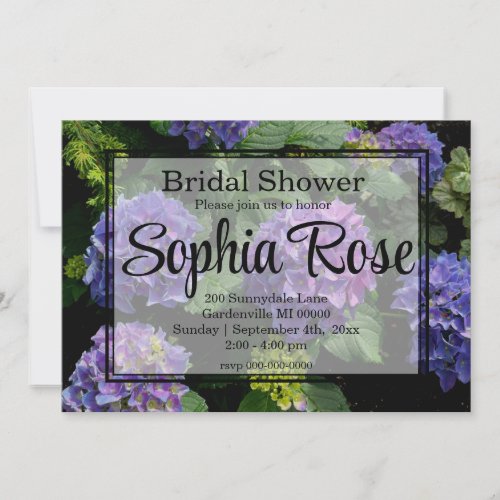 Hydrangeas blue purple floral flower bridal invitation