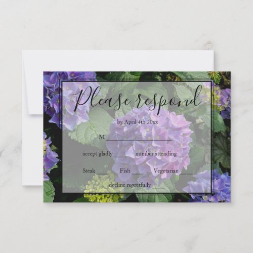 Hydrangeas blue purple floral flower garden RSVP card