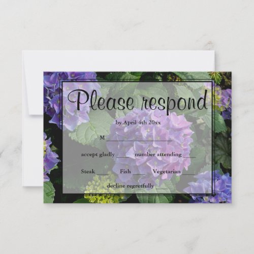 Hydrangeas blue purple floral flower garden RSVP card