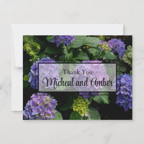 Hydrangeas blue purple floral flower garden thank you card