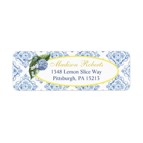 Hydrangeas Blue Tile Return Address Labels