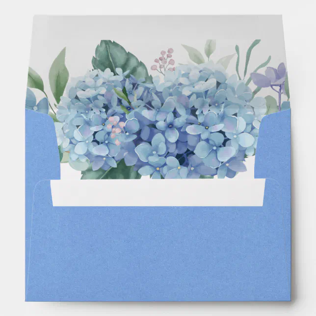 Hydrangeas Blue Watercolor Floral Wedding Envelope | Zazzle