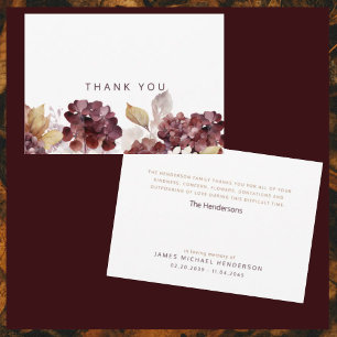 Hydrangeas Botanical Funeral Simple Thank You Card