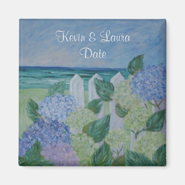Hydrangeas By The Beach Wedding Magnet (Front)