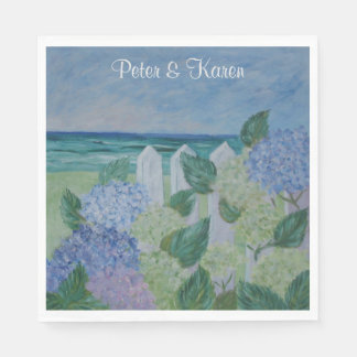 Hydrangeas By The Beach Wedding Napkins