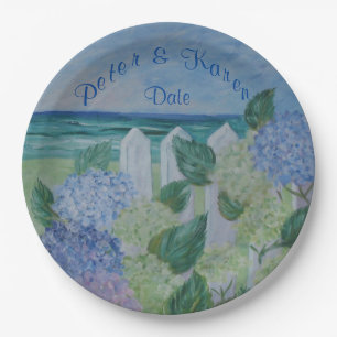 Hydrangeas By The Beach Wedding Paper Plates