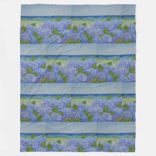 Hydrangeas By The Sea Fleece Blanket (Front)