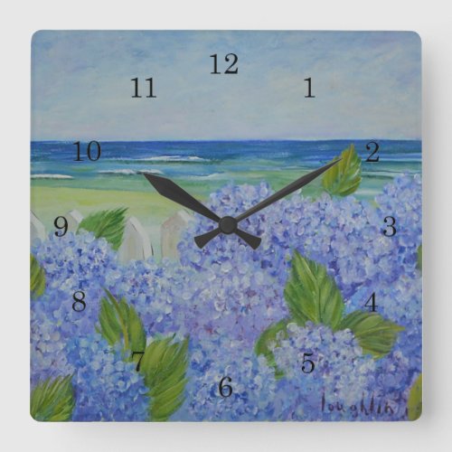Hydrangeas By The Sea Wall Clock