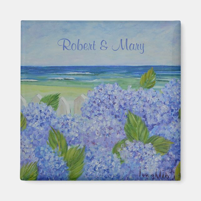 Hydrangeas By The Sea Wedding Magnet (Front)