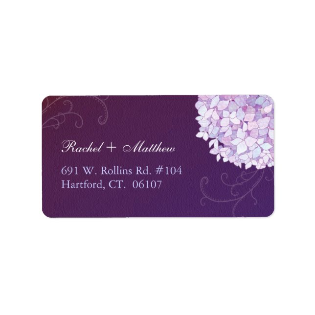 Hydrangeas Deep Purple Wedding Address Label (Front)