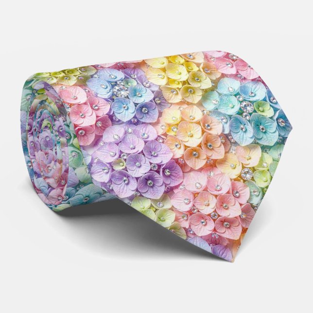  Hydrangeas & Diamonds | Pastel Rainbow Neck Tie (Rolled)