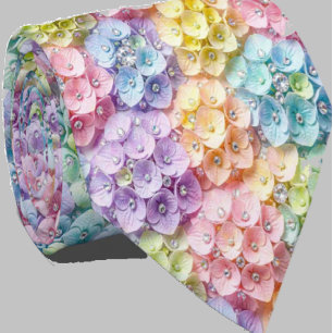Hydrangeas & Diamonds Pastel Rainbow Neck Tie