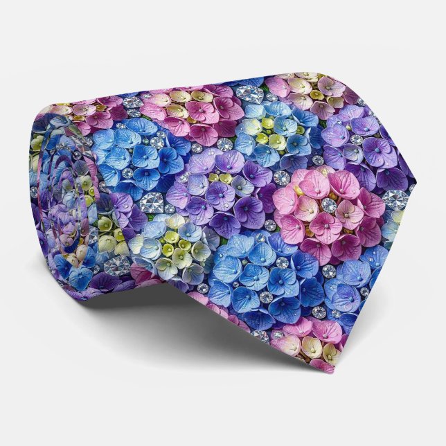  Hydrangeas & Diamonds | Wedding and Events Neck  Tie (Rolled)