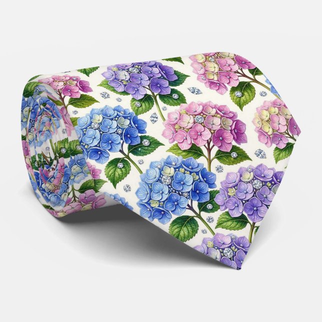  Hydrangeas & Diamonds | Wedding and Events Neck  Tie (Rolled)