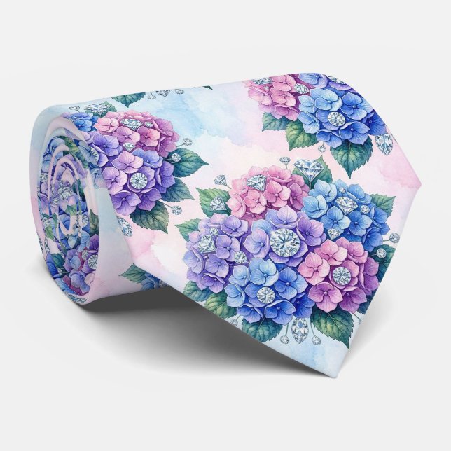  Hydrangeas & Diamonds | Wedding and Events Neck  Tie (Rolled)