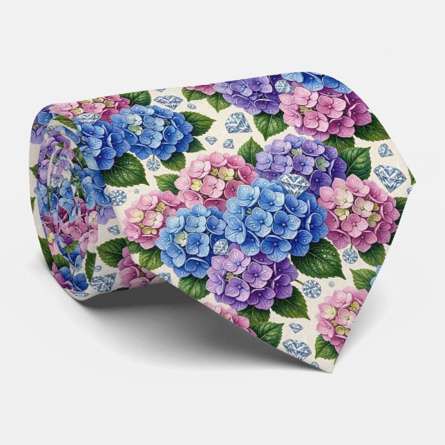  Hydrangeas & Diamonds | Wedding and Events Neck  Tie (Rolled)