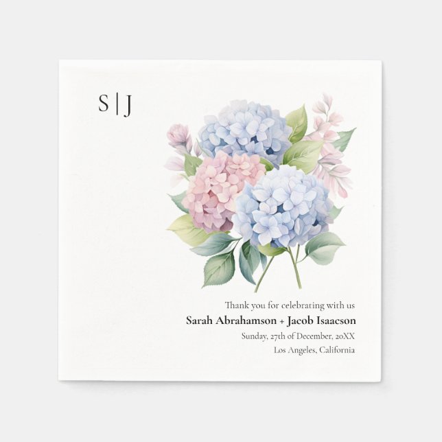 Hydrangeas Elegant Wedding Napkins (Front)