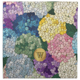 Hydrangeas Floral Faux Stained Glass Monogram Cloth Napkin