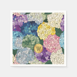 Hydrangeas Floral Faux Stained Glass Monogram Napkins