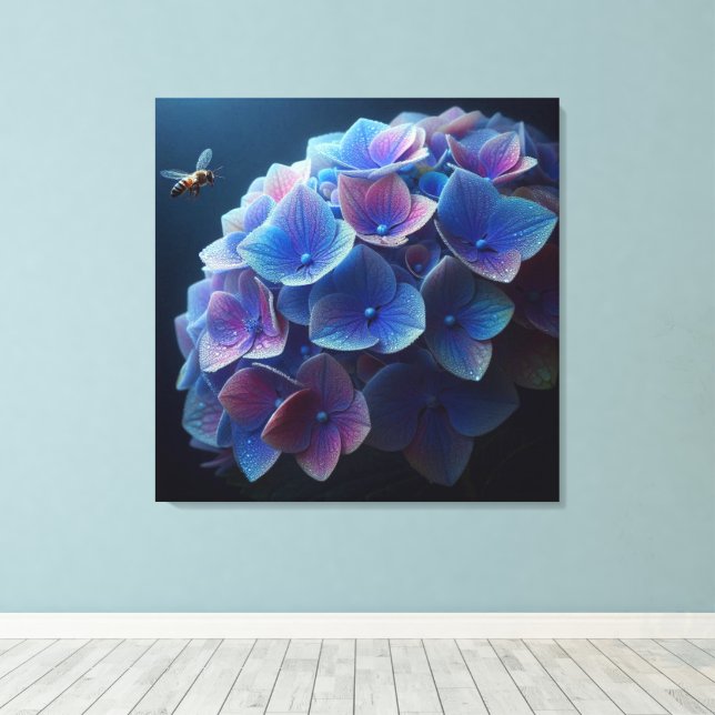 Hydrangeas Floral Purple and Blue Canvas Print (Insitu(Wood Floor))