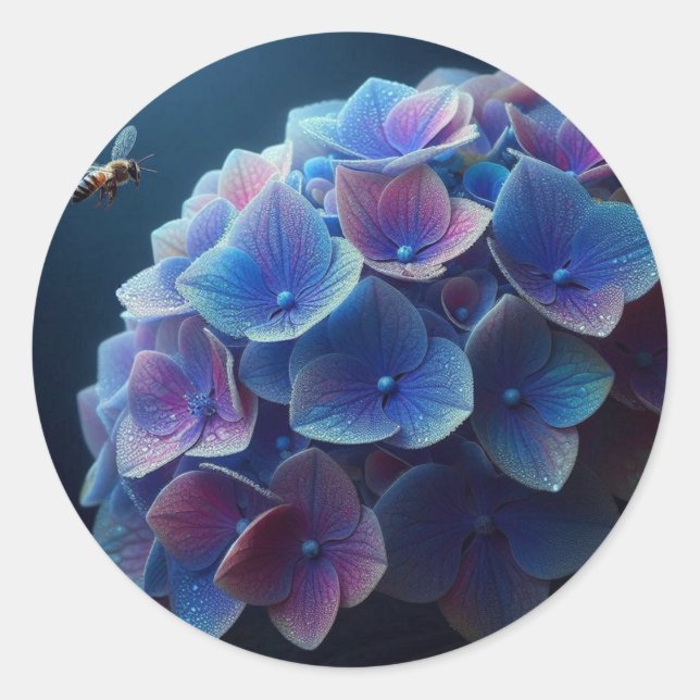 Hydrangeas Floral Purple and Blue Classic Round Sticker (Front)