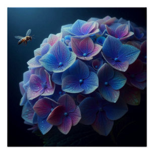 Hydrangeas Floral Purple and Blue Poster