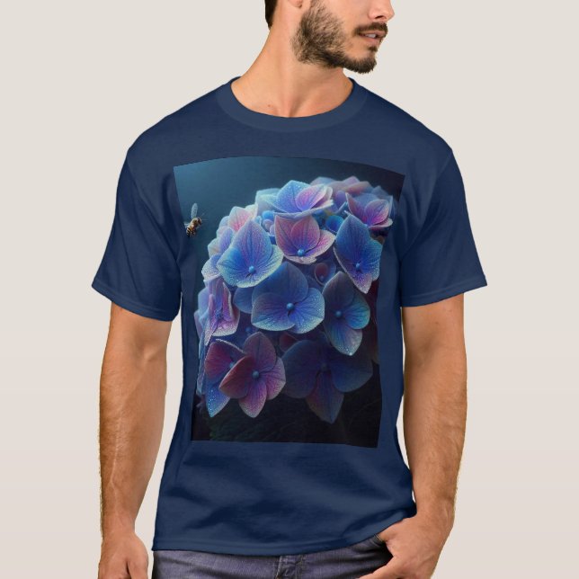 Hydrangeas Floral Purple and Blue T-Shirt (Front)