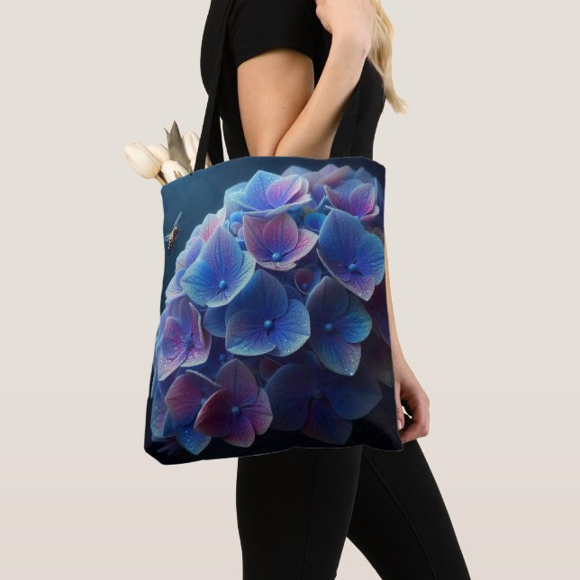 Hydrangeas Floral Purple and Blue Tote Bag (Close Up)