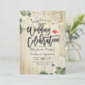 Hydrangeas Floral Rustic Wood String Light Wedding Invitation (Standing Front)