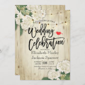 Hydrangeas Floral Rustic Wood String Light Wedding Invitation (Front/Back)