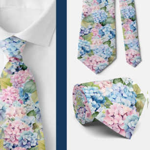 Hydrangeas Floral Watercolor Flowers Wedding  Neck Tie