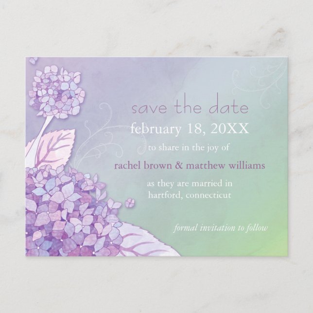 Hydrangeas Floral Wedding Save the Date Announcement Postcard (Front)