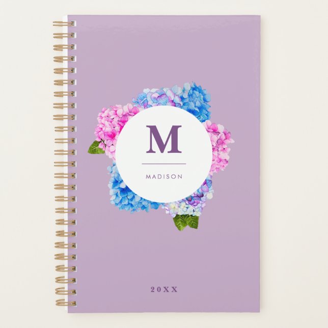 Hydrangeas Floral Wreath | Monogram Planner (Front)