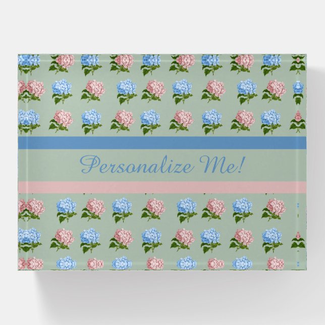 Hydrangeas Flower Floral Pink & Blue Personalized Paperweight (Front)